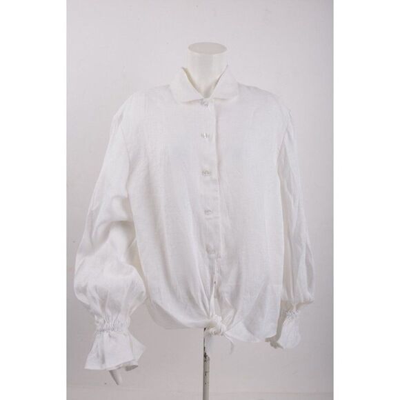 Sleeper Classic Rumba White Linen Blouse with Ruffled Cuffs NWT - Picture 1 of 5